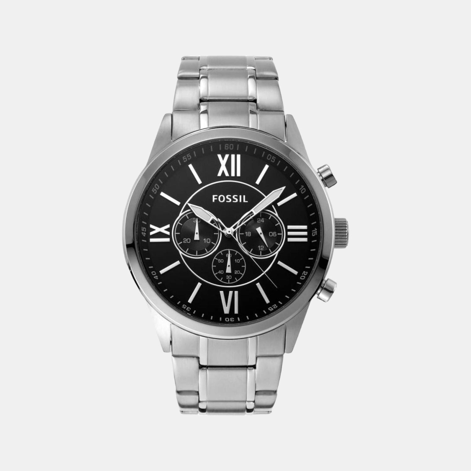Fossil Flynn Men Quartz Black Dial Chronograph Stainless Steel Watch BQ1125