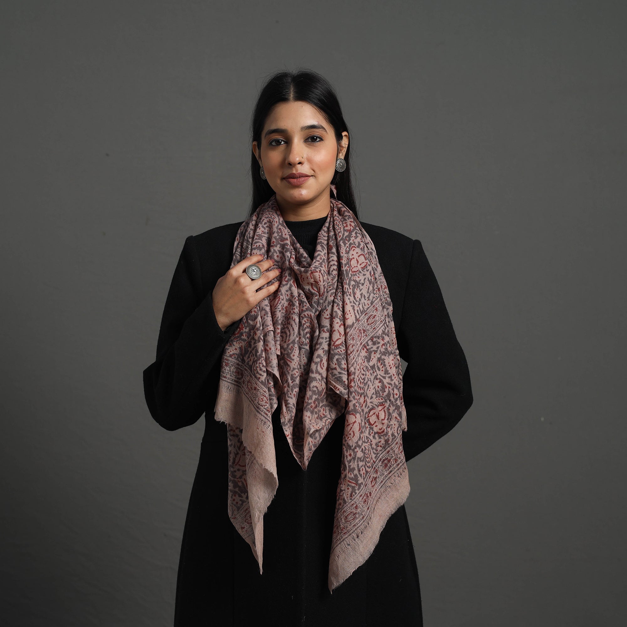 PITCHUKA SRINIVAS KALAMKARI PEDANA Black - Block Print Pedana Kalamkari Wool Stole 13