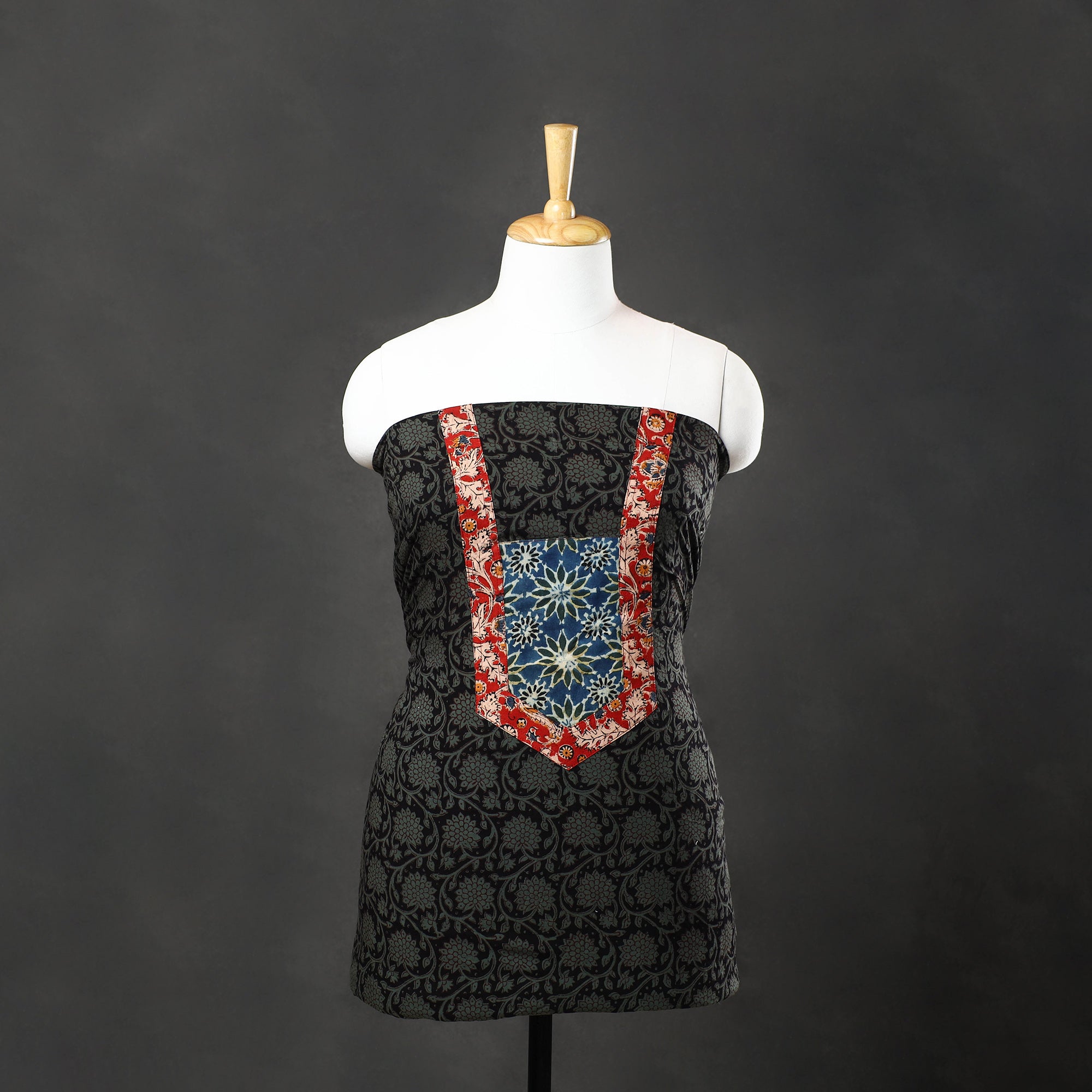 NOORI BAZAR Black - Bagh Print Cotton Kurta Material with Patchwork (3m) 09