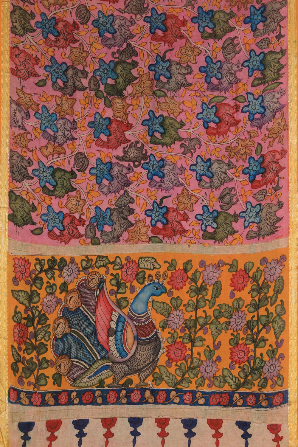 Kalanjali Kalamkari Hand-Painted Pink Saree – Women's - view 3