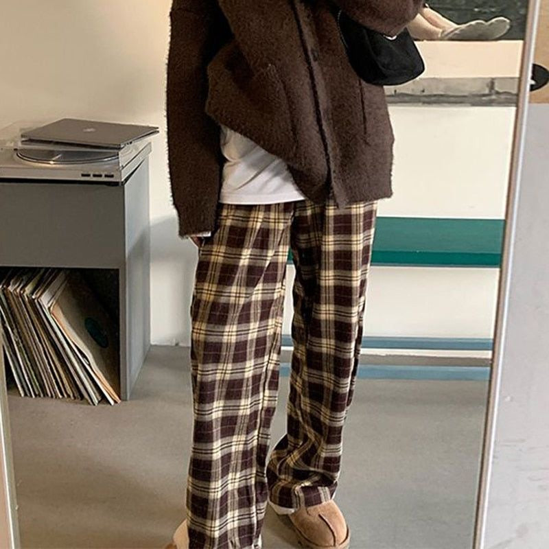 I Z F Brown Checkered Wide Leg Pants – Women's