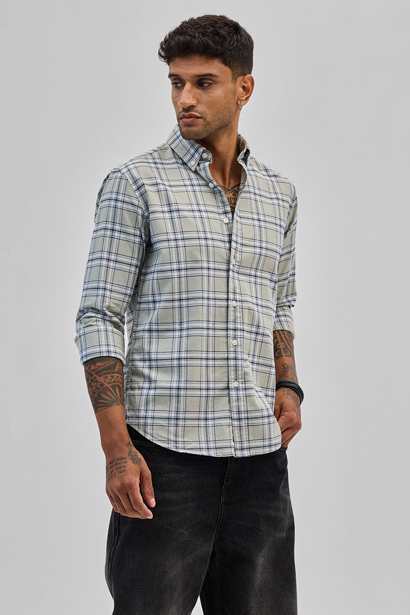 SNITCH Light Grey Checks Slim Fit Shirt - view 5