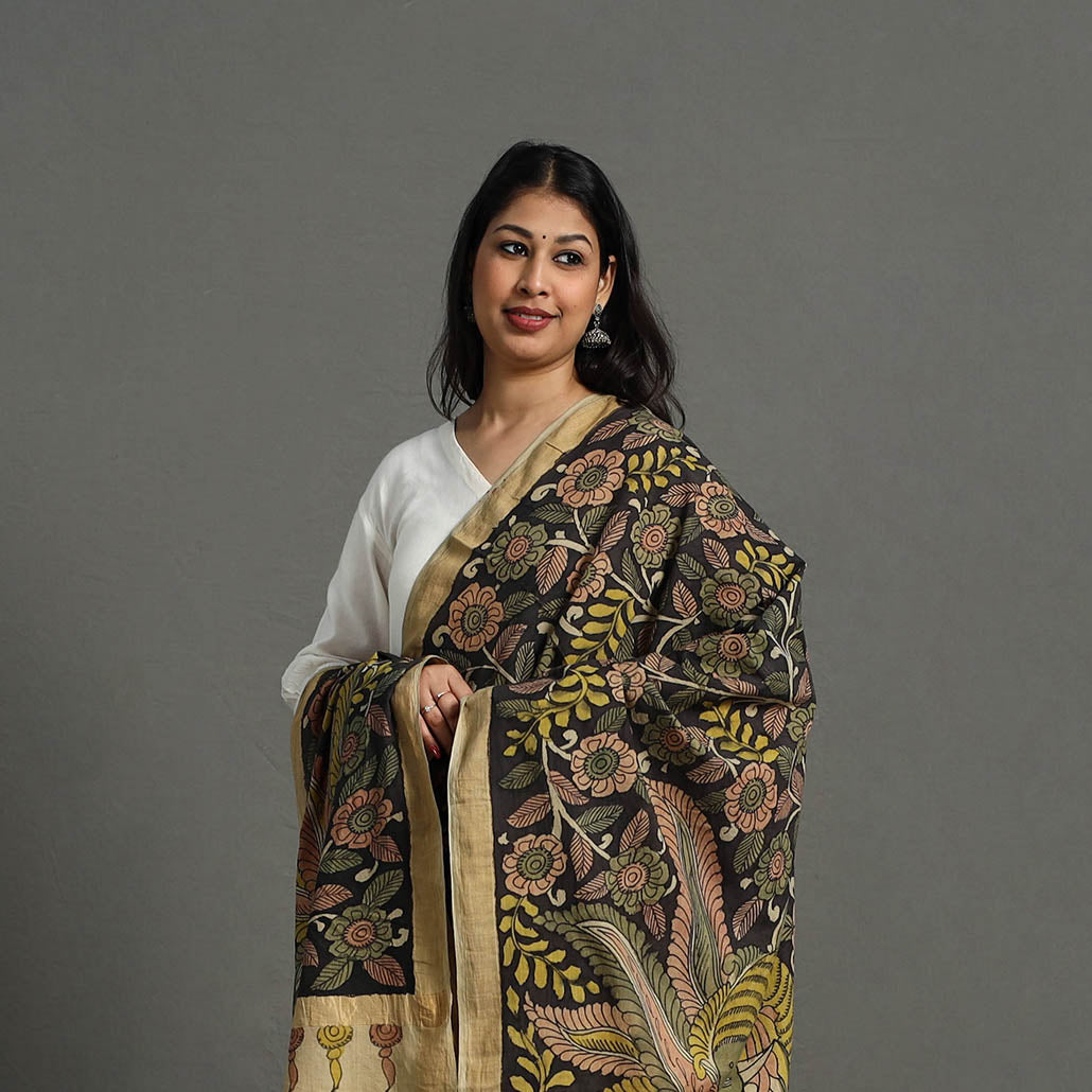 SOUTH KARGHA Black - Mangalagiri Cotton Handpainted Pen Work Kalamkari Dupatta 18 - view 4