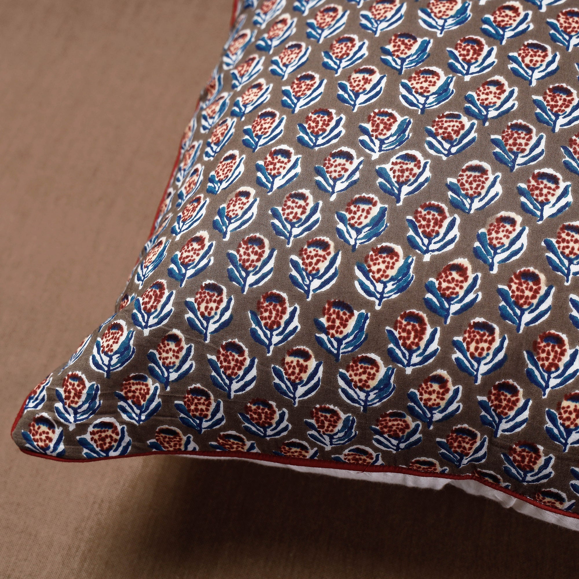 HAVELI CHRONICLES Brown - Block Print Cotton Sanganeri Cushion Cover (16 x 16 in) - view 2