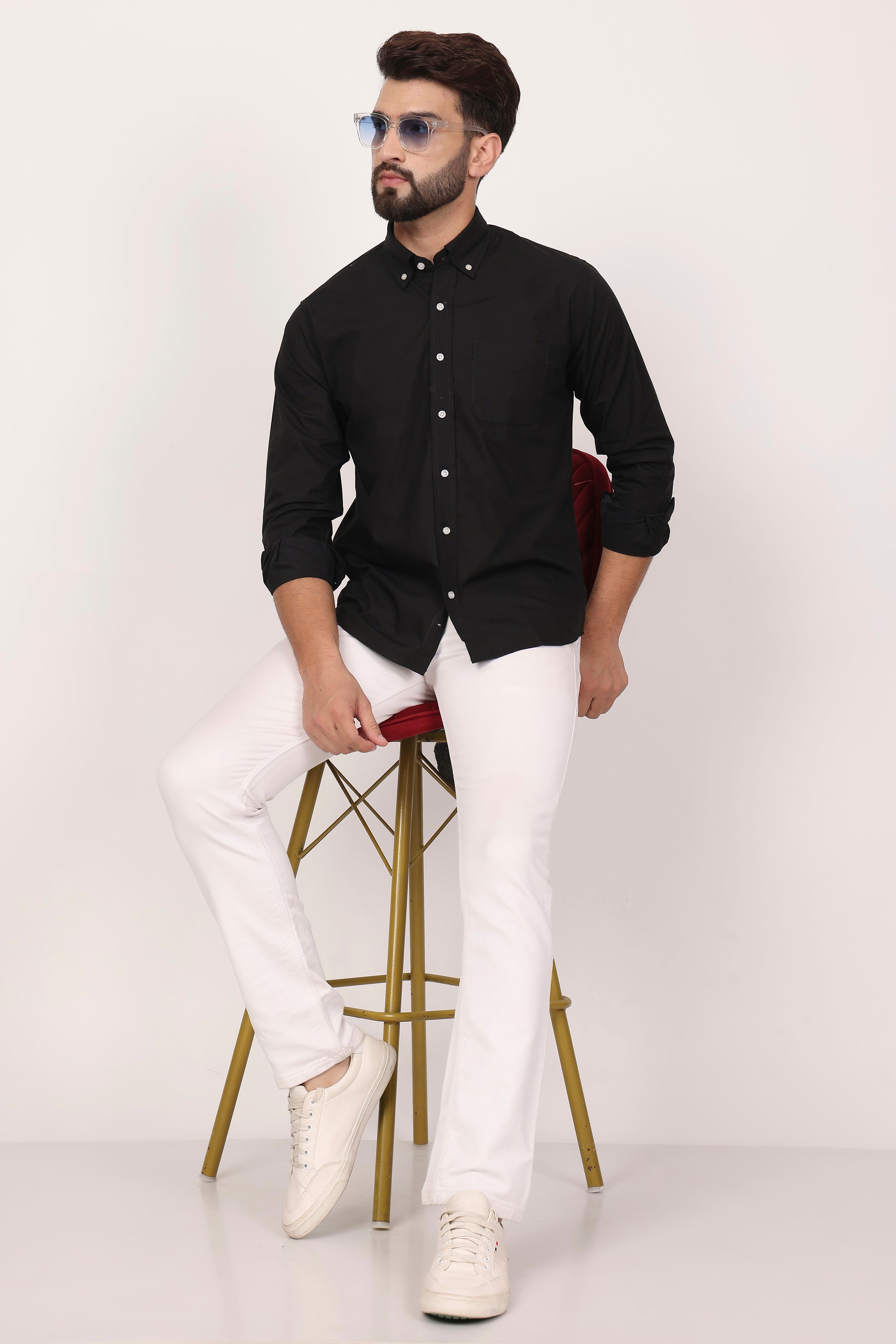 BlackTree New Black Down Button Casual Shirt I 100% Cotton Twill - view 5