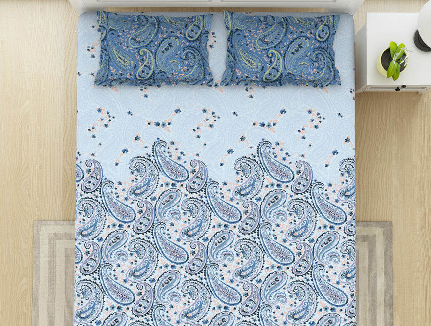 Spaces India Ornate Cerulean - Blue 100% Cotton Double Bedsheet - Bohemia By Spaces - view 3