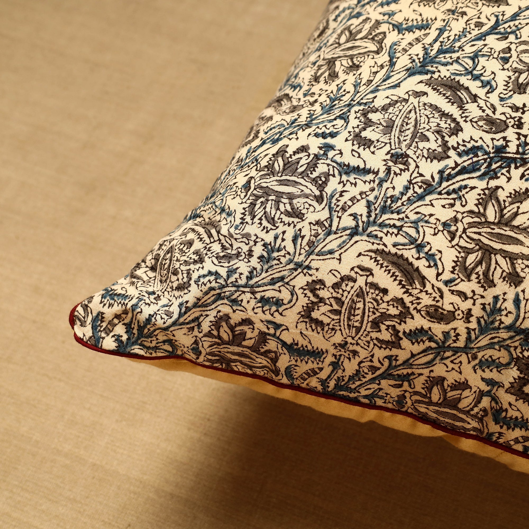 NOORI BAZAR Beige - Block Print Cotton Kalamkari Cushion Cover (16 x 16 in) 76 - view 2