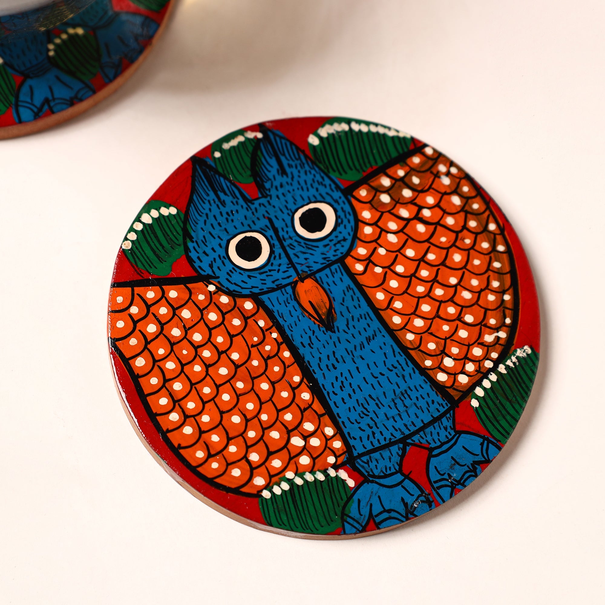 ITOKRI CRAFTS INITIATIVE Bengal Patua Handpainted Akashmoni Wooden Coasters (Set of 4) 04 - view 2