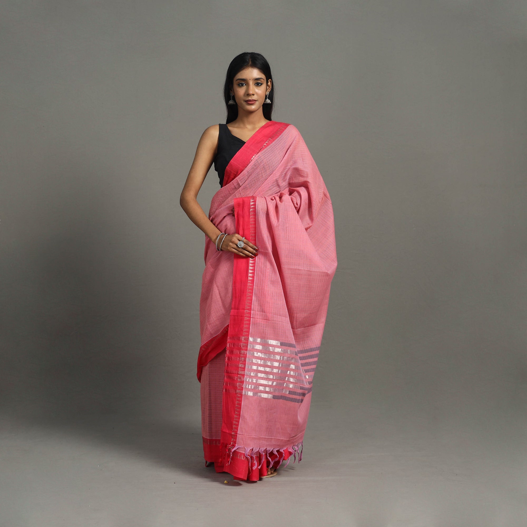 CREYO Narayanpet Zari Temple Dobby Cotton Handloom Saree 24