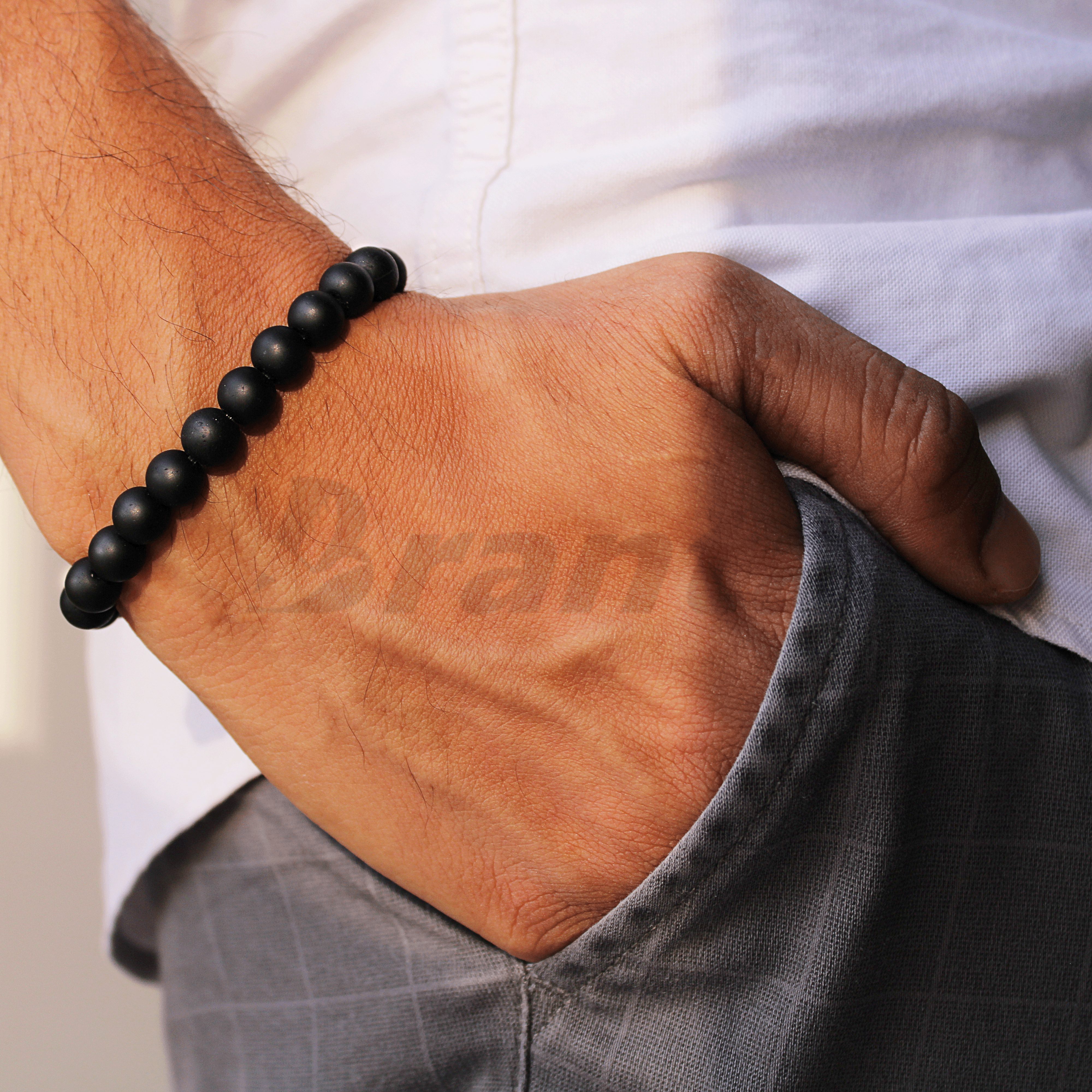 brantashop Matte Black Natural Crystals Bracelet For Men