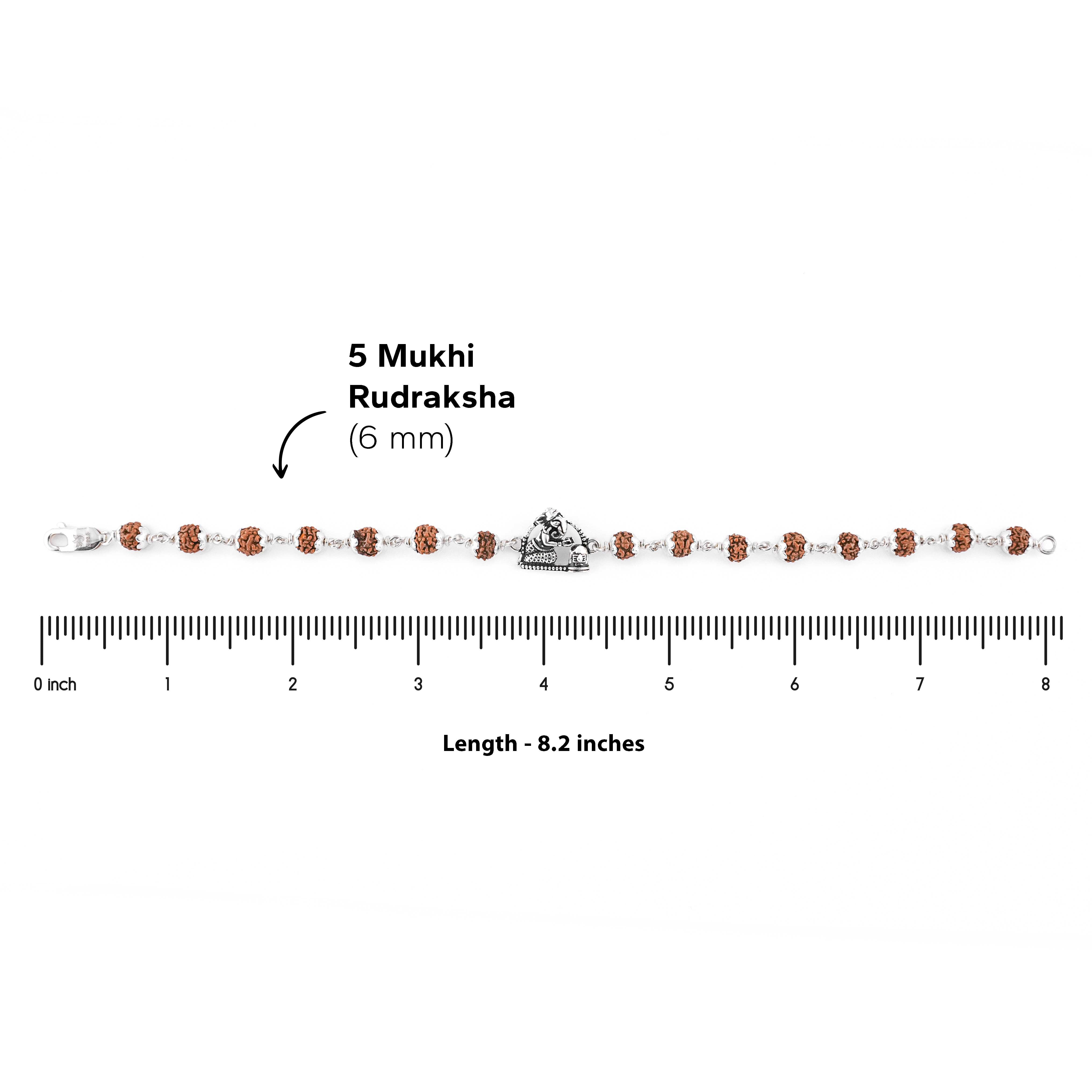 Prinjal Jewellers Rudraksha silver bracelet with folded-hand Ganesh - view 6