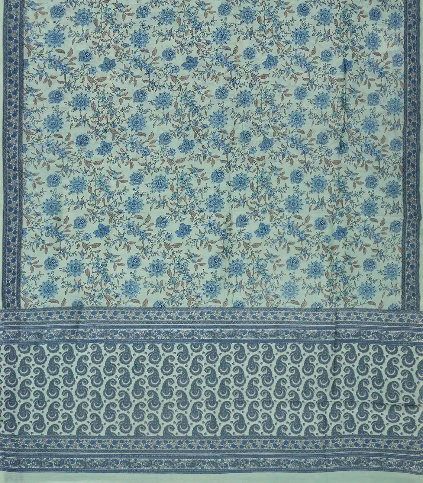 RmKV Light Blue Handloom Chanderi Cotton Saree With Printed Floral Vine Motif - view 2