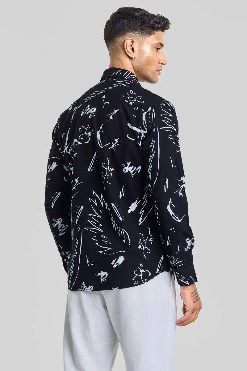 SNITCH Black Abstract Slim Fit Shirt - view 6