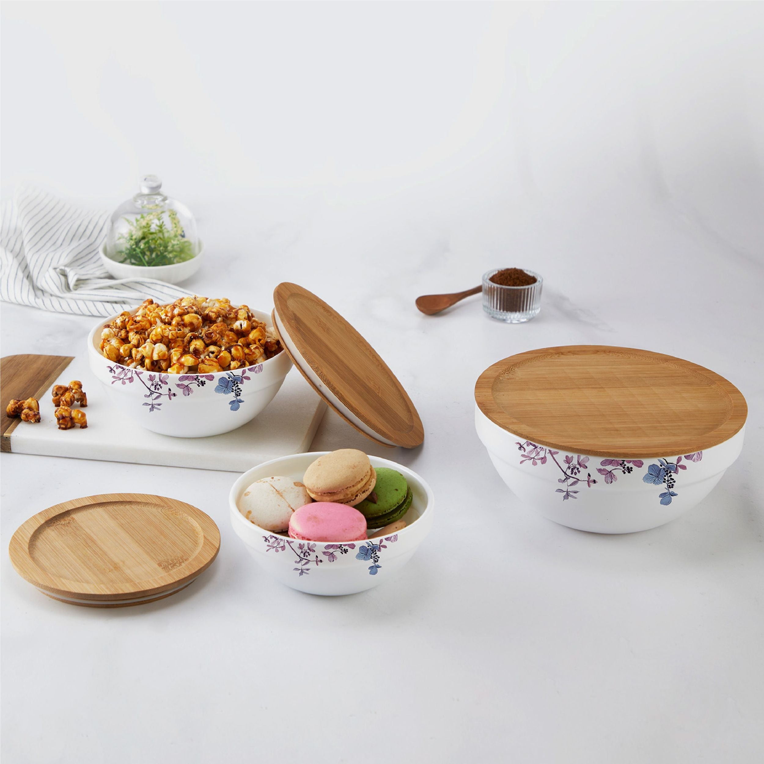 Cello Royale Series Mixing bowls with bamboo lid Gift Set, 3 Pieces