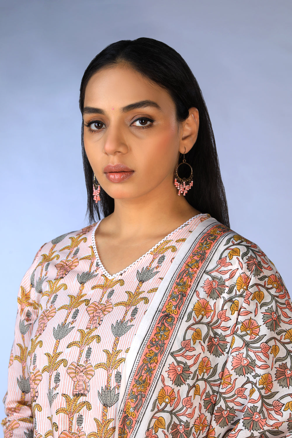 Kalanjali Ethnics Handblock printed kurti ,pants and dupatta set - view 2