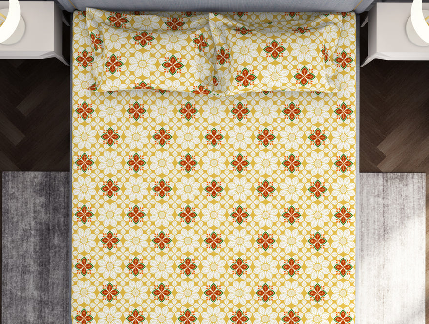 Spaces India Floral Super Lemon - Yellow Microfibre Double Bedsheet - Adore By Welspun - view 3
