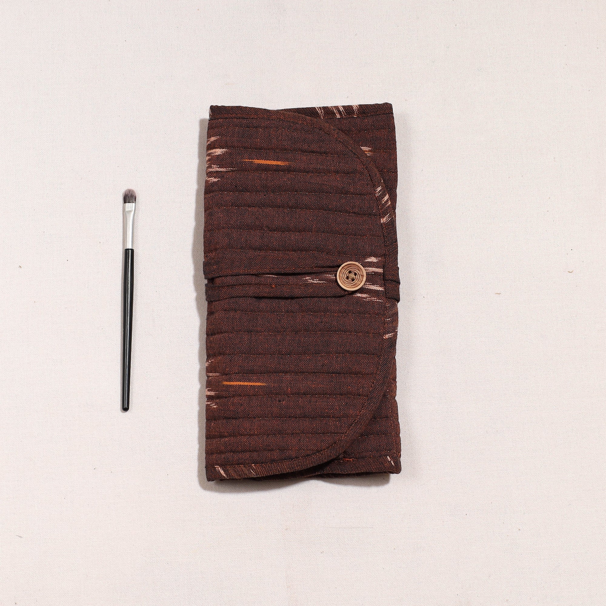 NOORI BAZAR Brown - Ikat Fabric Multipurpose Segmented Make-up Brush Wrap Pouch/Case - view 2