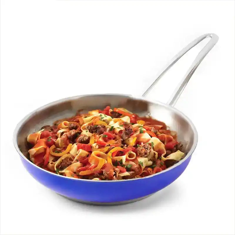 The Indus Valley Tri-Steel Premium Stainless Steel Fry Pan, Tri-ply (3 Layer) Induction Bottom, 1.5L, Blue