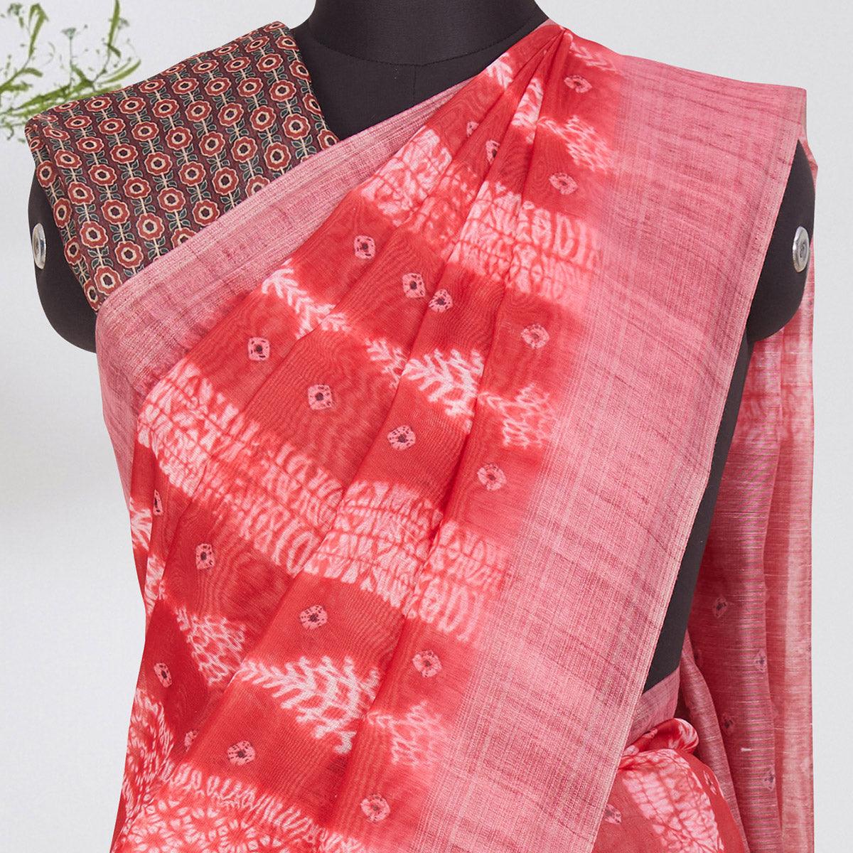 Peachmode Jazzy Pink Coloured Casual Wear Printed Linen Saree - view 2