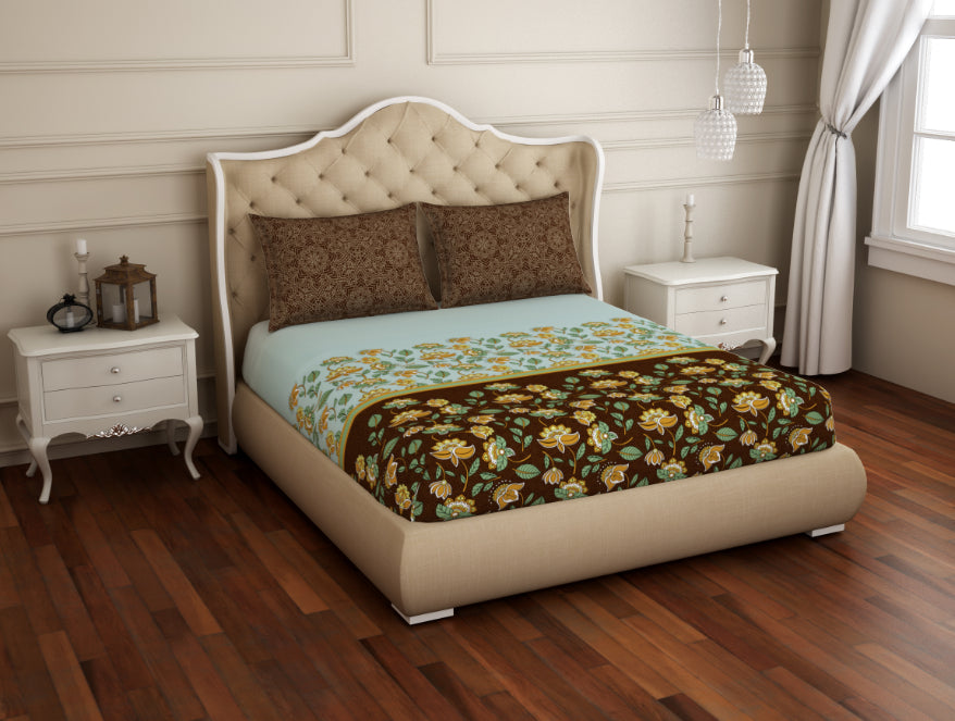 Spaces India Floral Sea Green - Green 100% Cotton King Fitted Sheet - Atrium Plus Ecom By Spaces - view 2