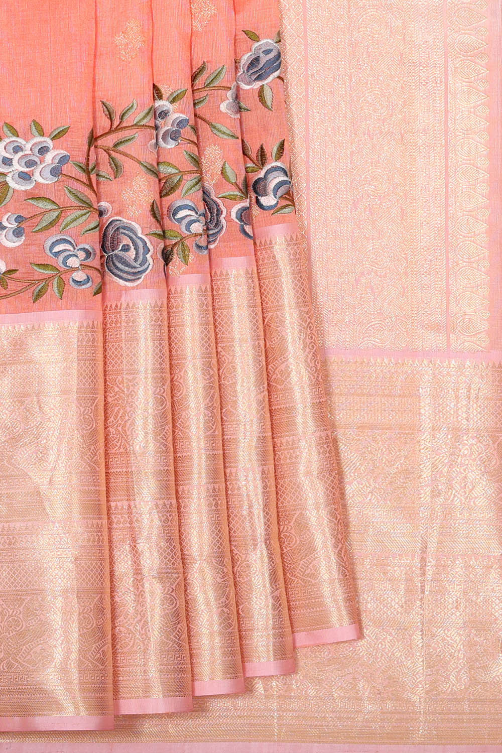 Kalanjali Kanchi Kora Peach Brocade Saree – Women's