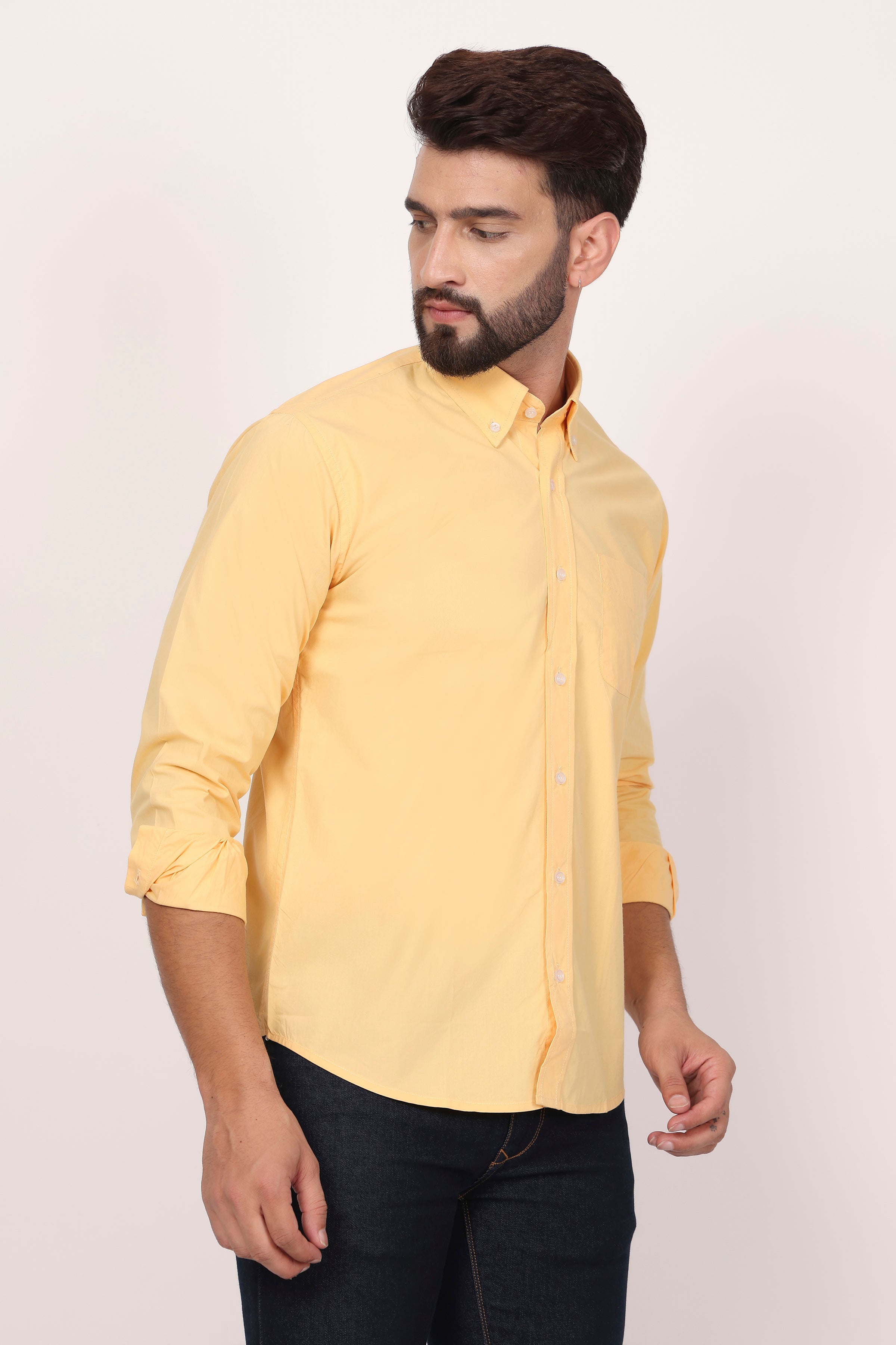 BlackTree New Yellow Down Button Casual Shirt I 100% Cotton Twill - view 4