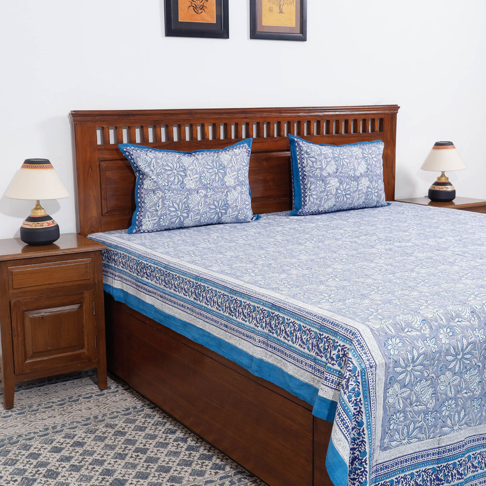 HAVELI CHRONICLES Blue - Block Print Cotton Double Sanganeri Bed Sheet