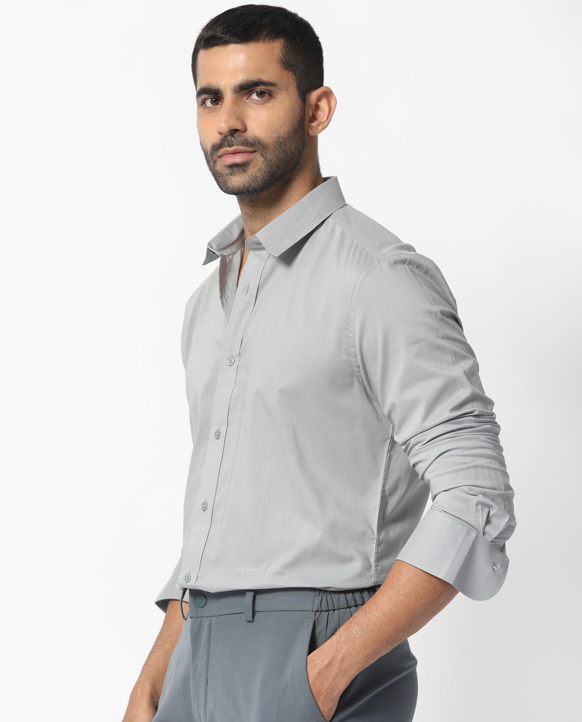 Rare Rabbit Men's Flees Grey Cotton Fabric Full Sleeves Solid Shirt - view 7
