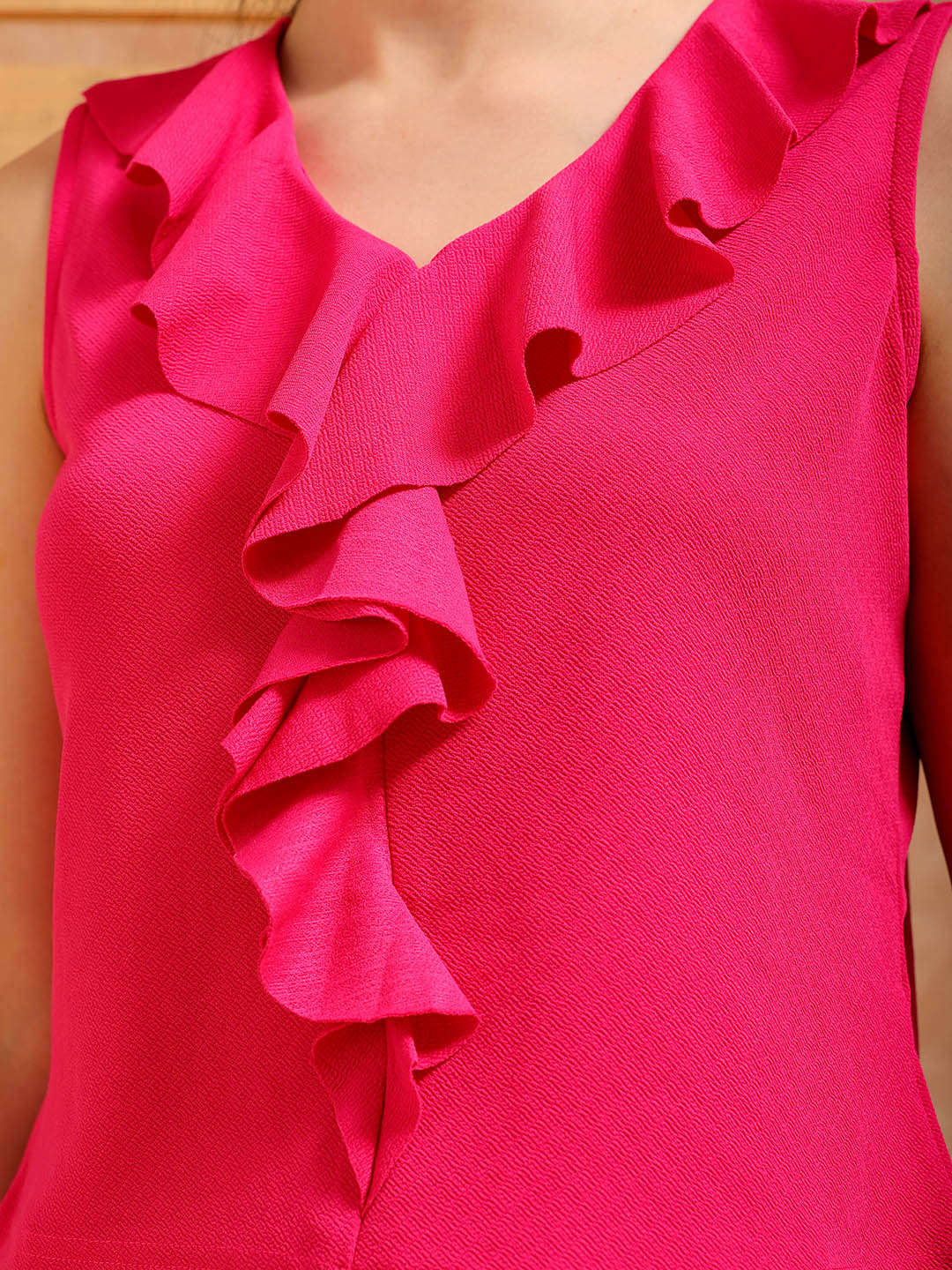 Freehand by The Indian Garage Co Women's Pink Fitted Textured Ruffle Top - view 6