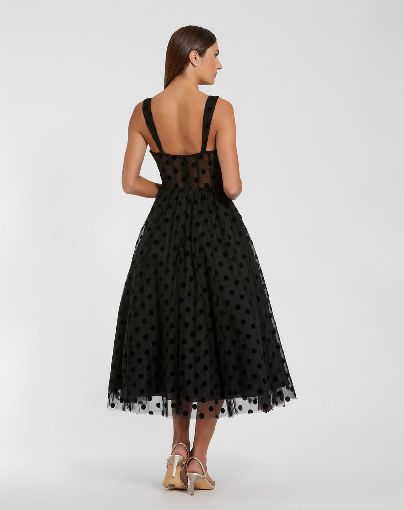 Mac Duggal 27539 A Line Polka Dot Formal Tea Length Dress - view 2