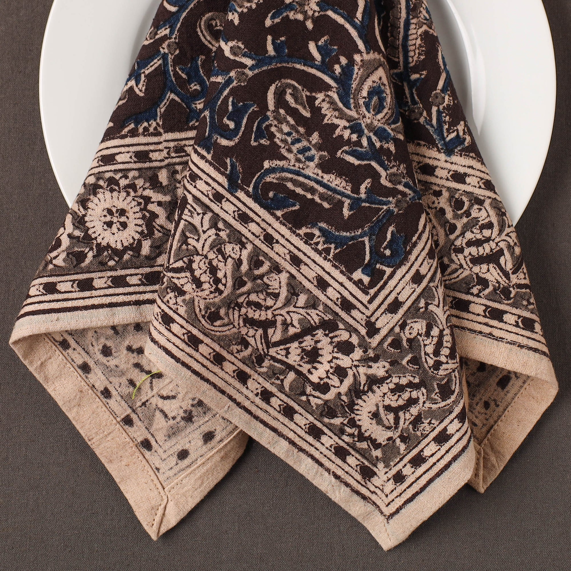 PITCHUKA SRINIVAS KALAMKARI PEDANA Brown - Pedana Kalamkari Block Print Natural Dyed Cotton Napkin 76 - view 2
