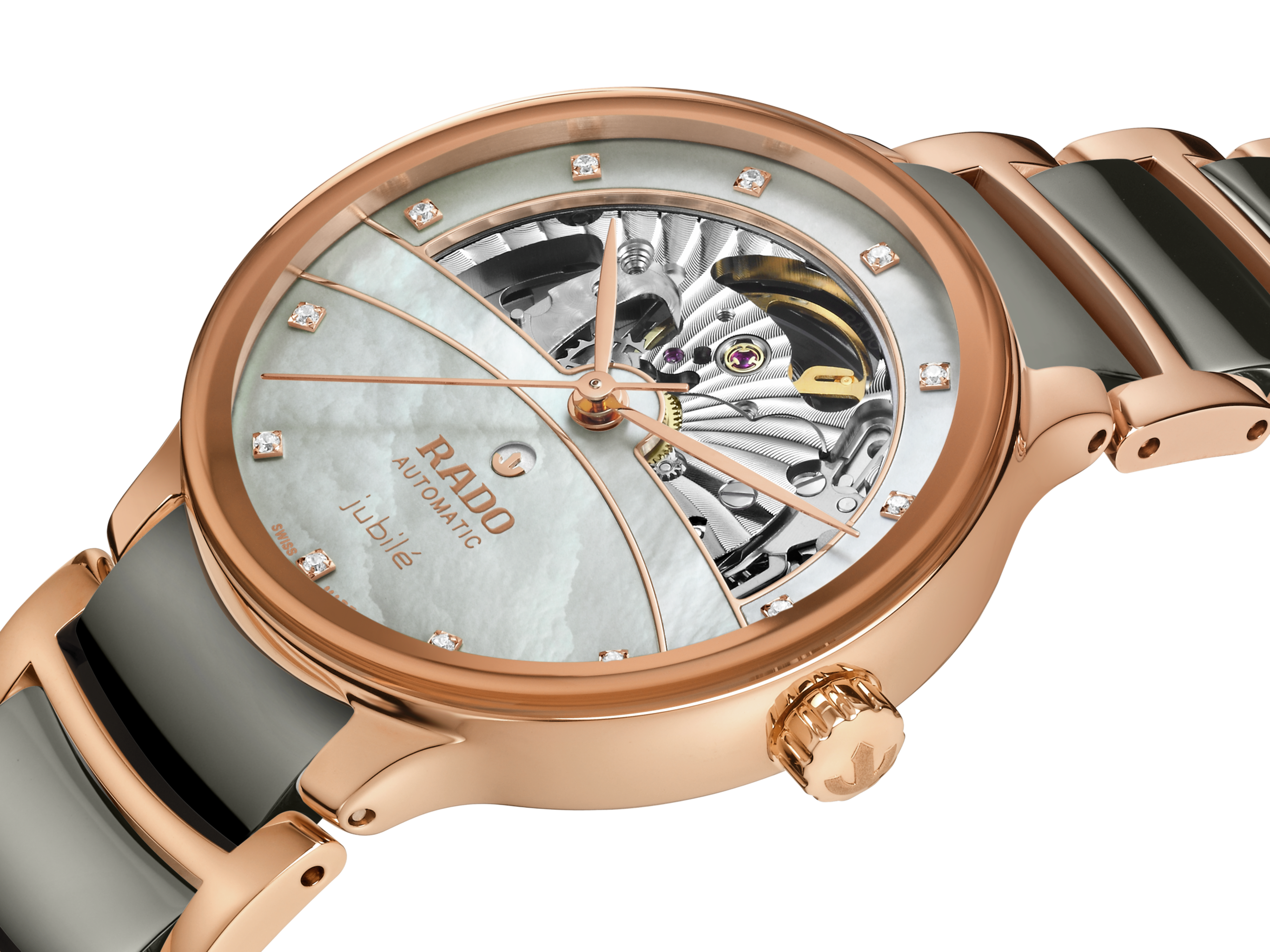 Rado Centrix Automatic Diamonds Open Heart Rose Gold & Silver Dial Women 35MM - view 2