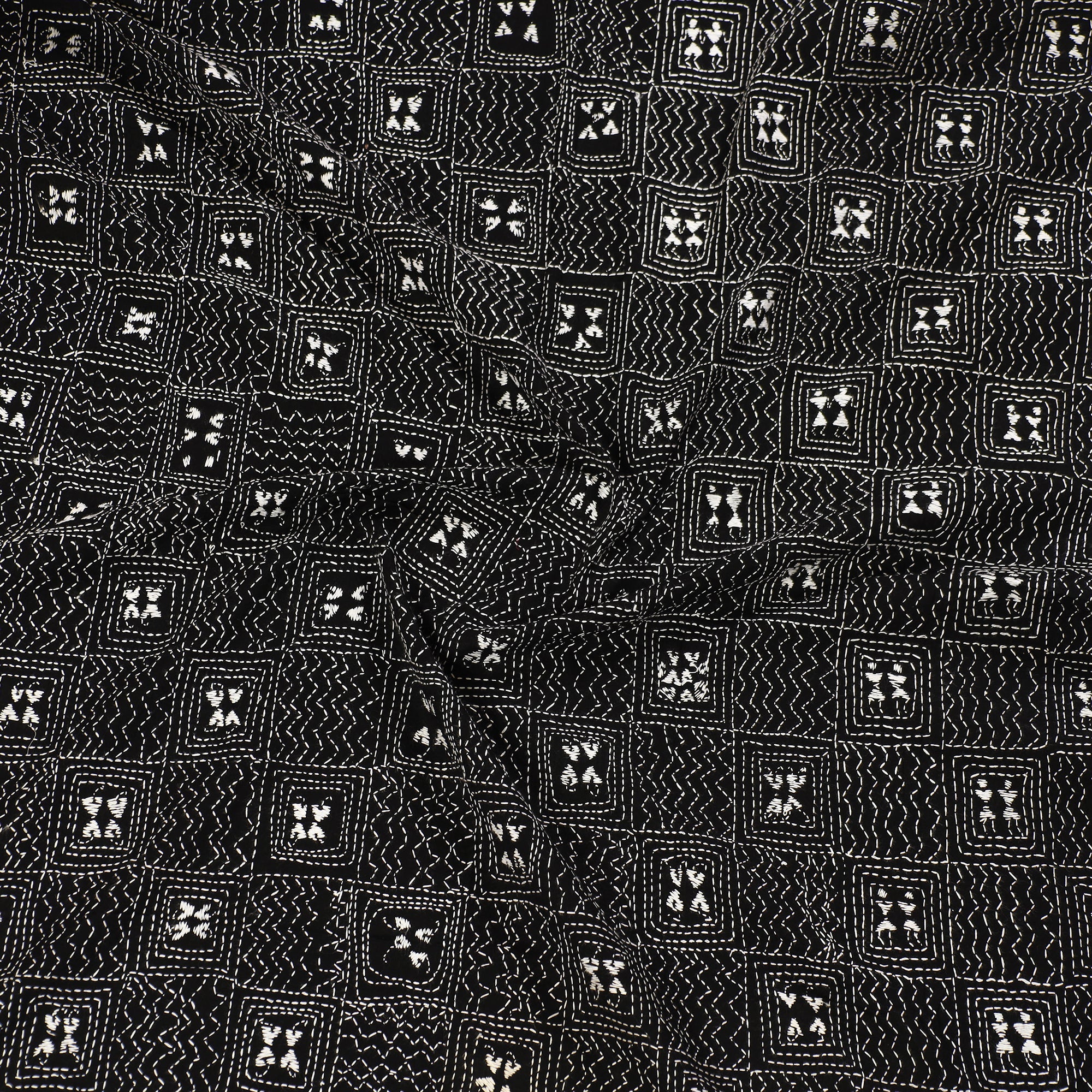 KHUSHBASH - HAPPY LOOM OF EAST Black - Bengal Kantha Embroidery Cotton Blouse Piece 84 - view 3