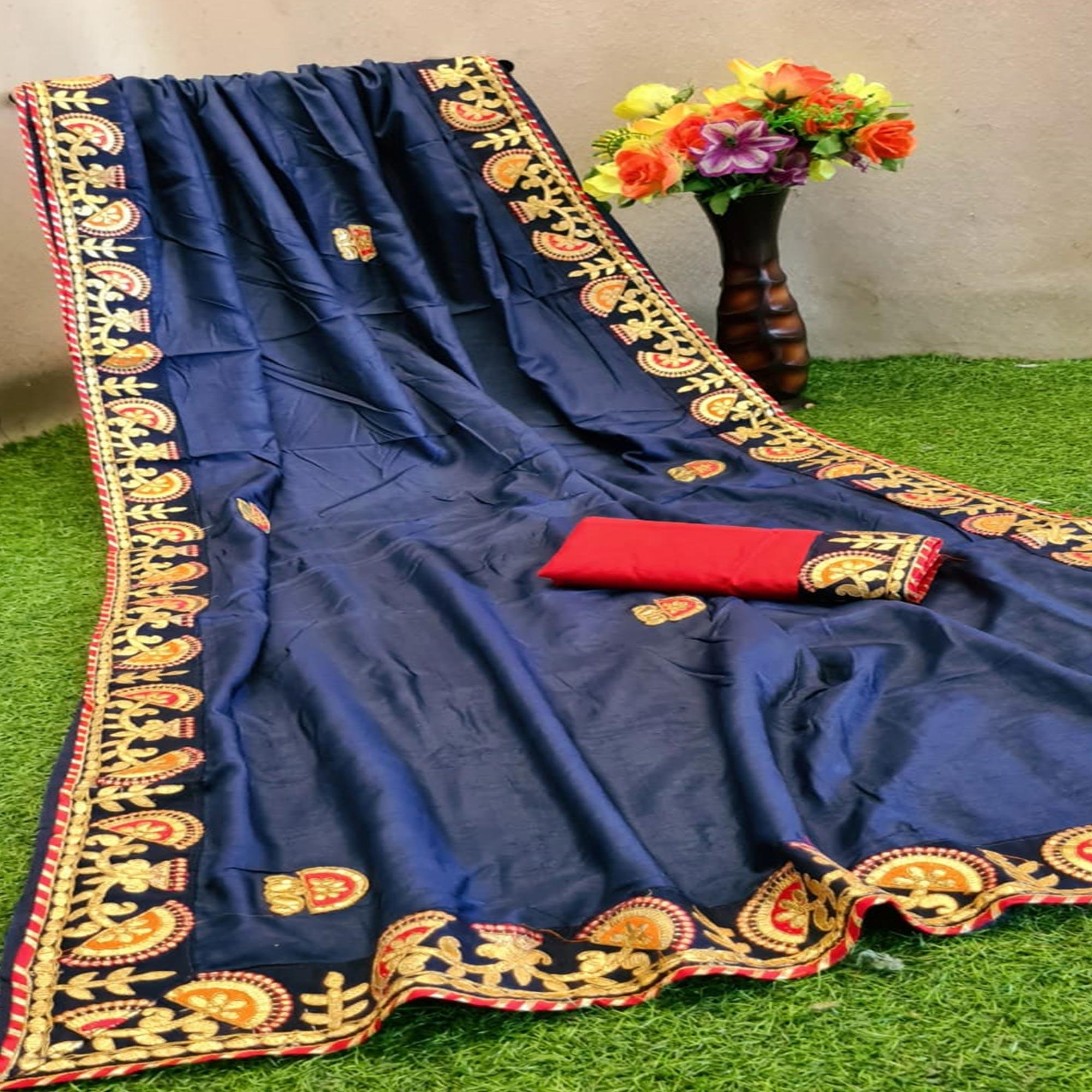 Peachmode Classy Navy Blue Colored Festive Wear Butta Work Dola Silk Saree