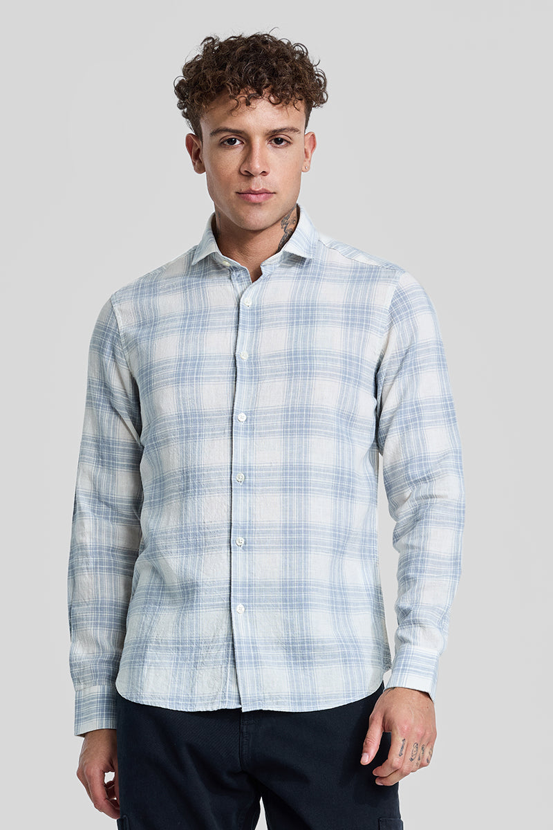 SNITCH Light Blue Checks Linen Blend Shirt - view 5