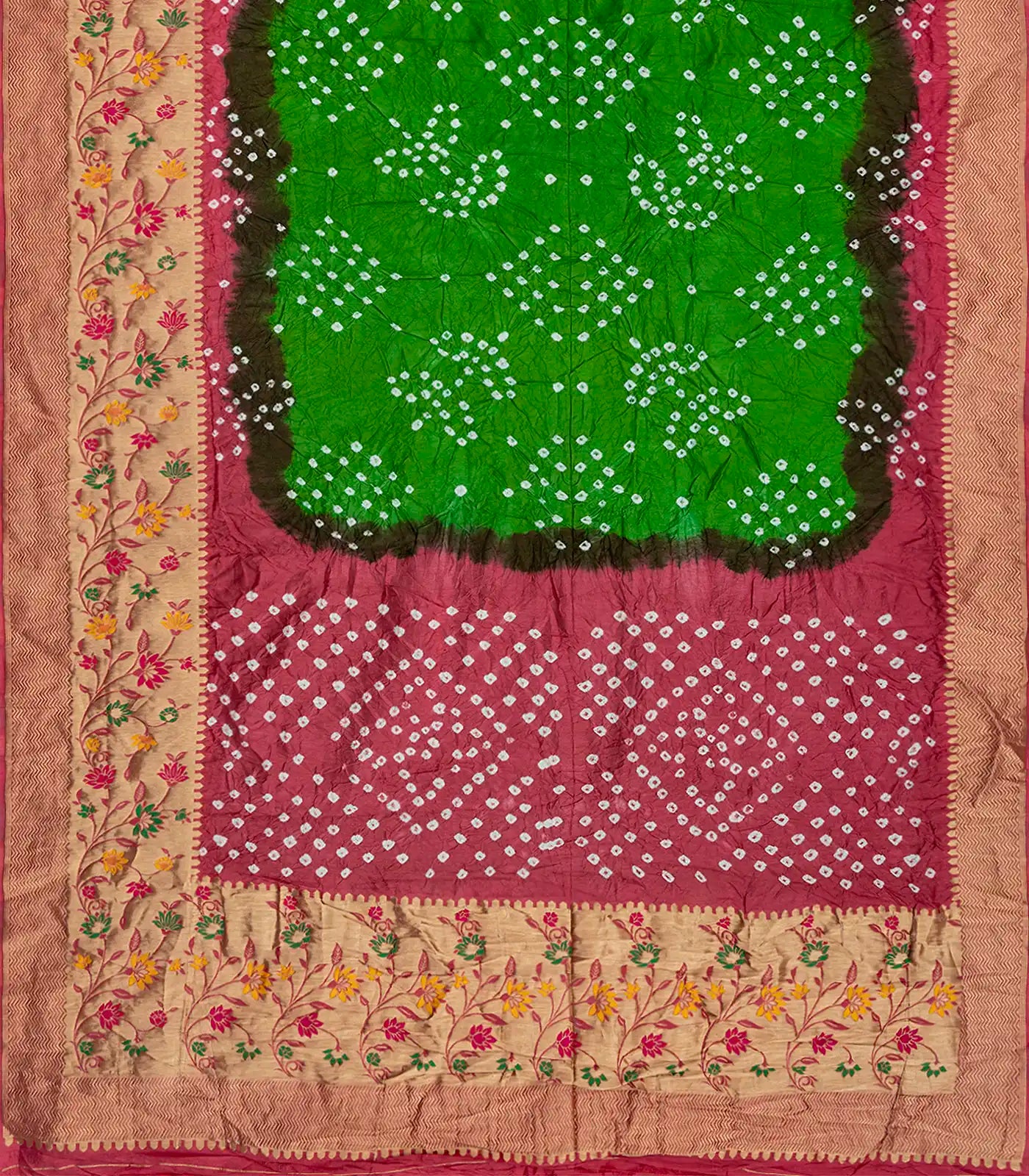 RmKV Green Woven Blended Bandhej Saree With Paithani Border-Green - view 2