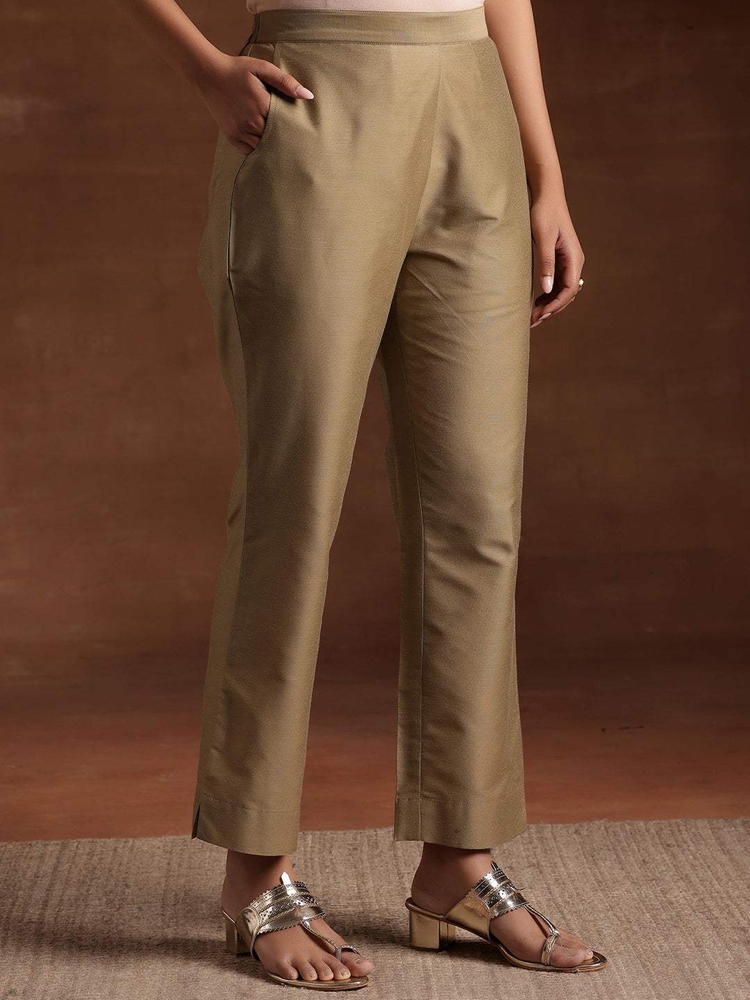 Libas Gold Solid Silk Trousers - view 2