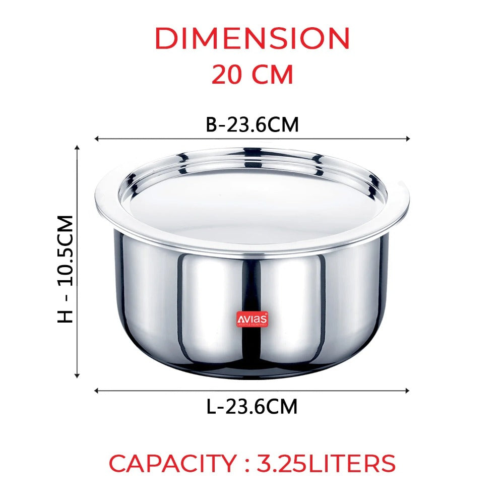 AVIAS Riara Premium Stainless Steel Tri-Ply Tope With Steel Lid | Gas & Induction Compatible | Silver - view 9