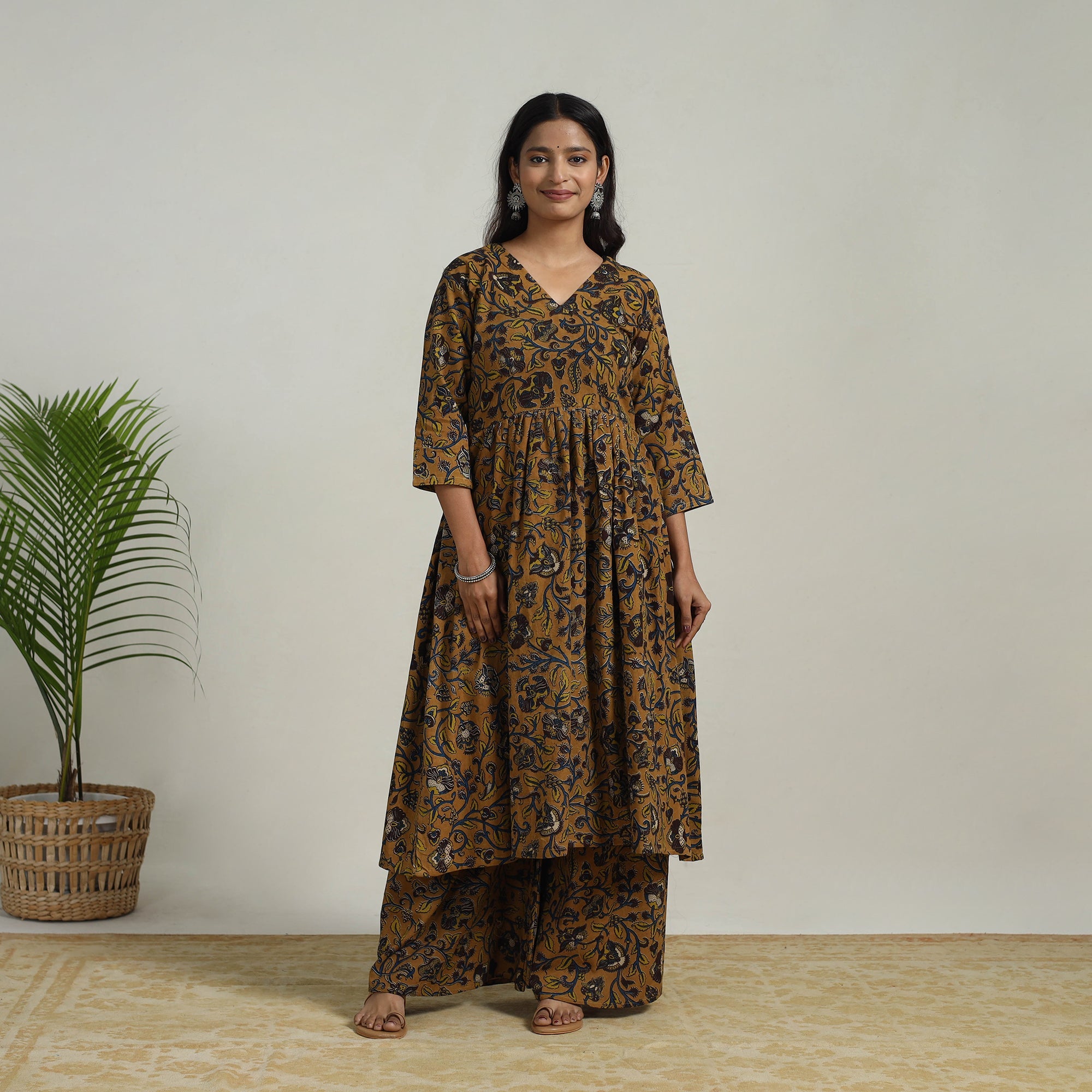 ITOKRI CASUALS Brown - Flared Cotton Block Print Kalamkari Kurta Set 20