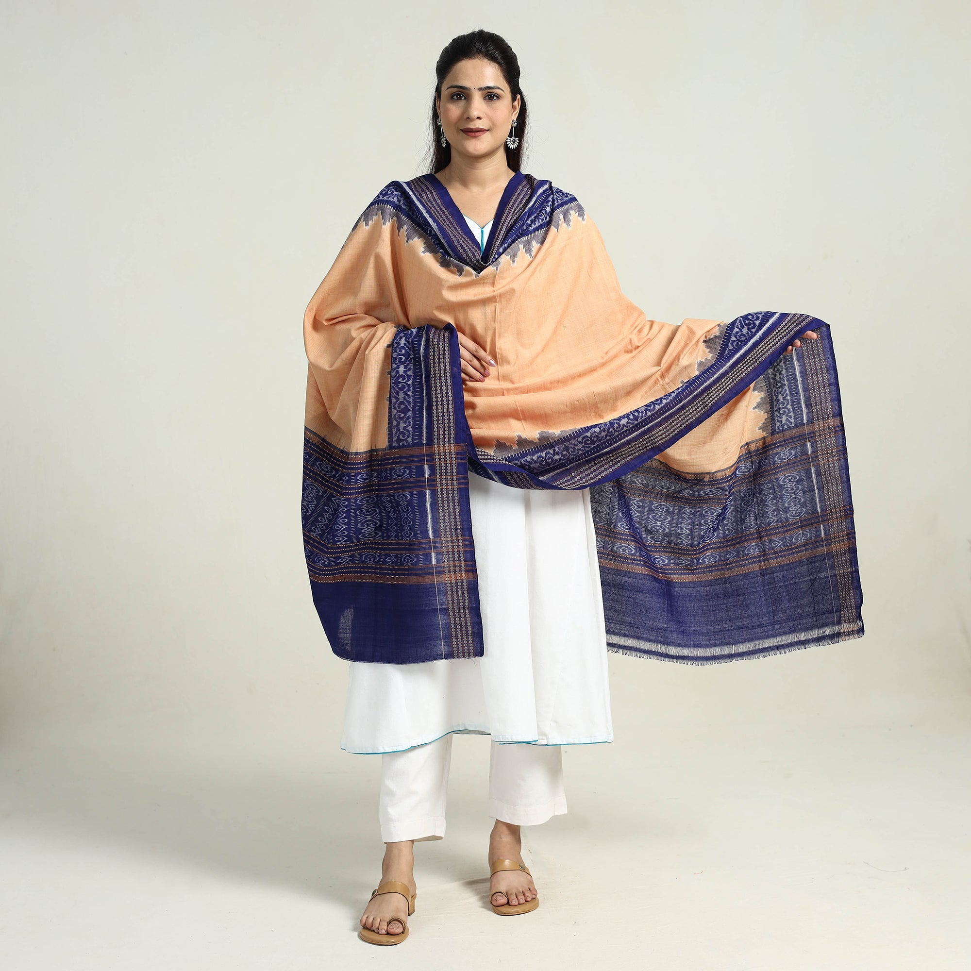 ASHOKA ASSEMBLE - CELEBRATING CRAFTS OF ODISHA Beige - Sambalpuri Ikat Weave Handloom Cotton Dupatta 13 - view 2