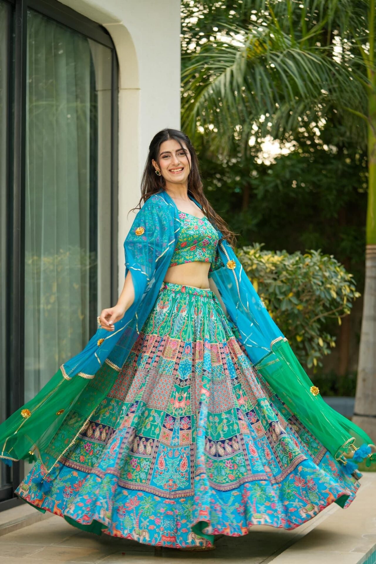 Idaho-o turquoise silk lehenga set – Women's - view 2