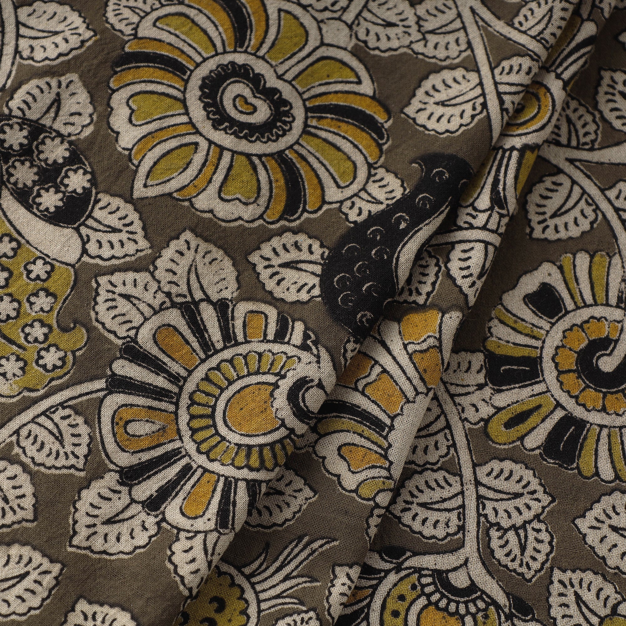 SOUTH KARGHA Brown - Natural Dyed Block Print Kalamkari Cotton Fabric 01