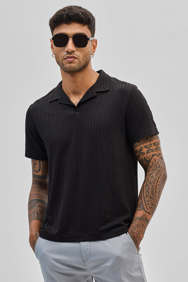 SNITCH Black Textured Cuban T-Shirt