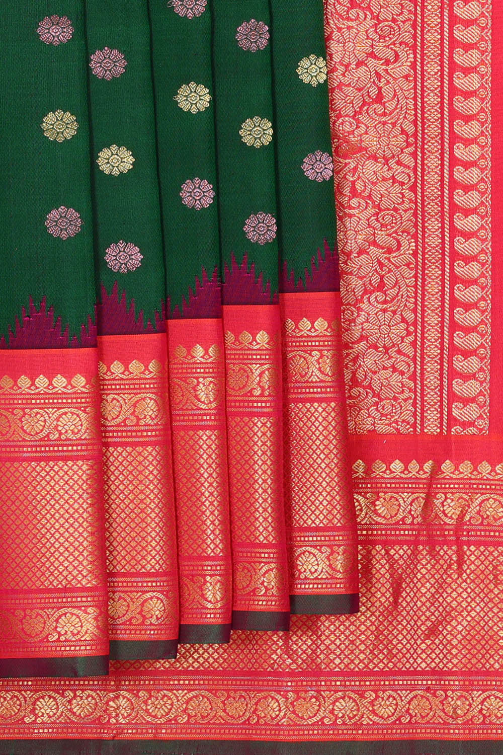 Kalanjali Gadwal Silk Bottle Green Saree – Women's