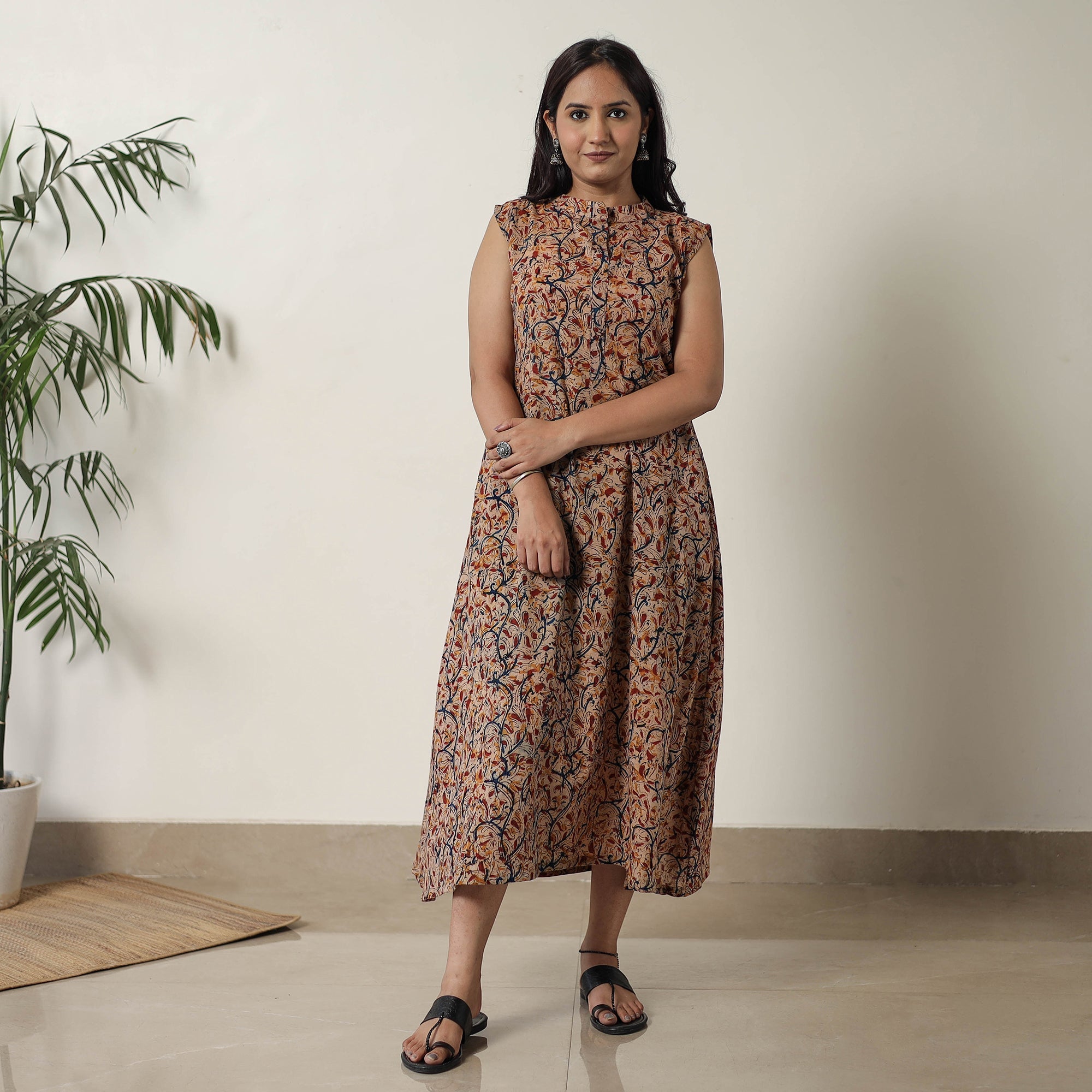 ITOKRI CASUALS Beige - Pedana Kalamkari Block Printed Cotton Dress 17