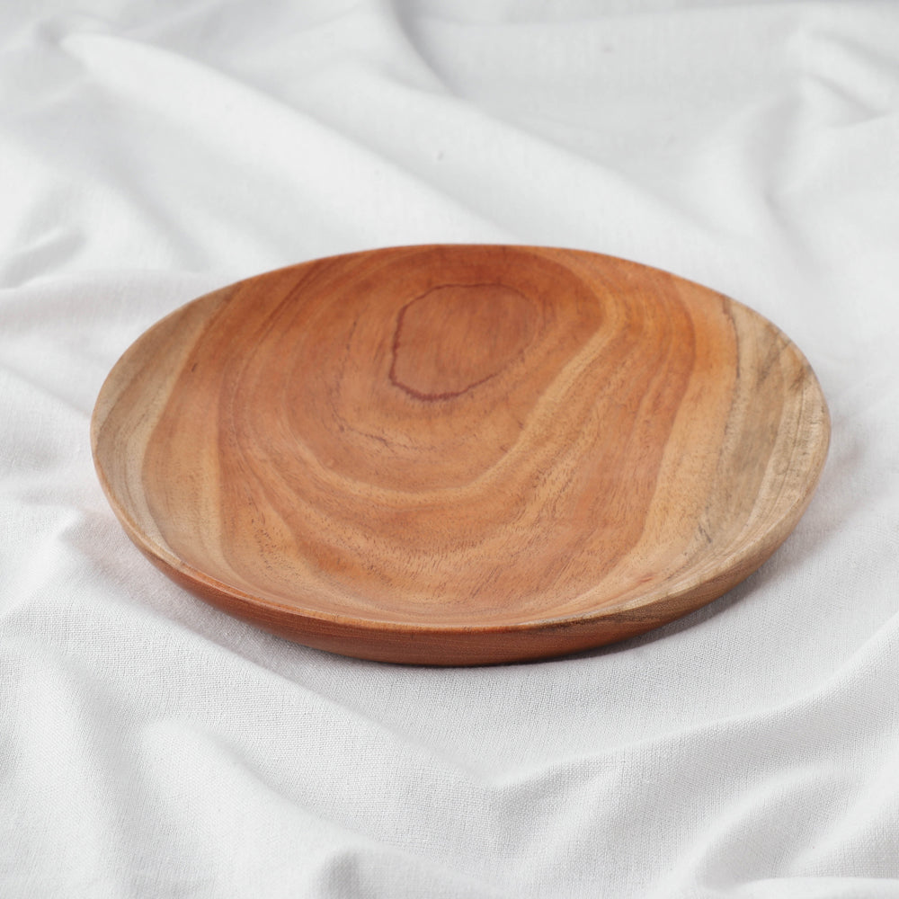 TORA CREATIONS Brown - Hand Carved Natural Neem Wood Dinner Plate (8 in)