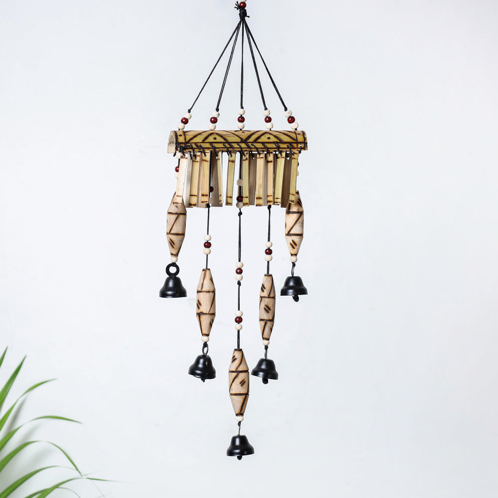 ITOKRI CRAFTS INITIATIVE 5 Bells - Hand Carved Khamhar Wood Wind Chimes