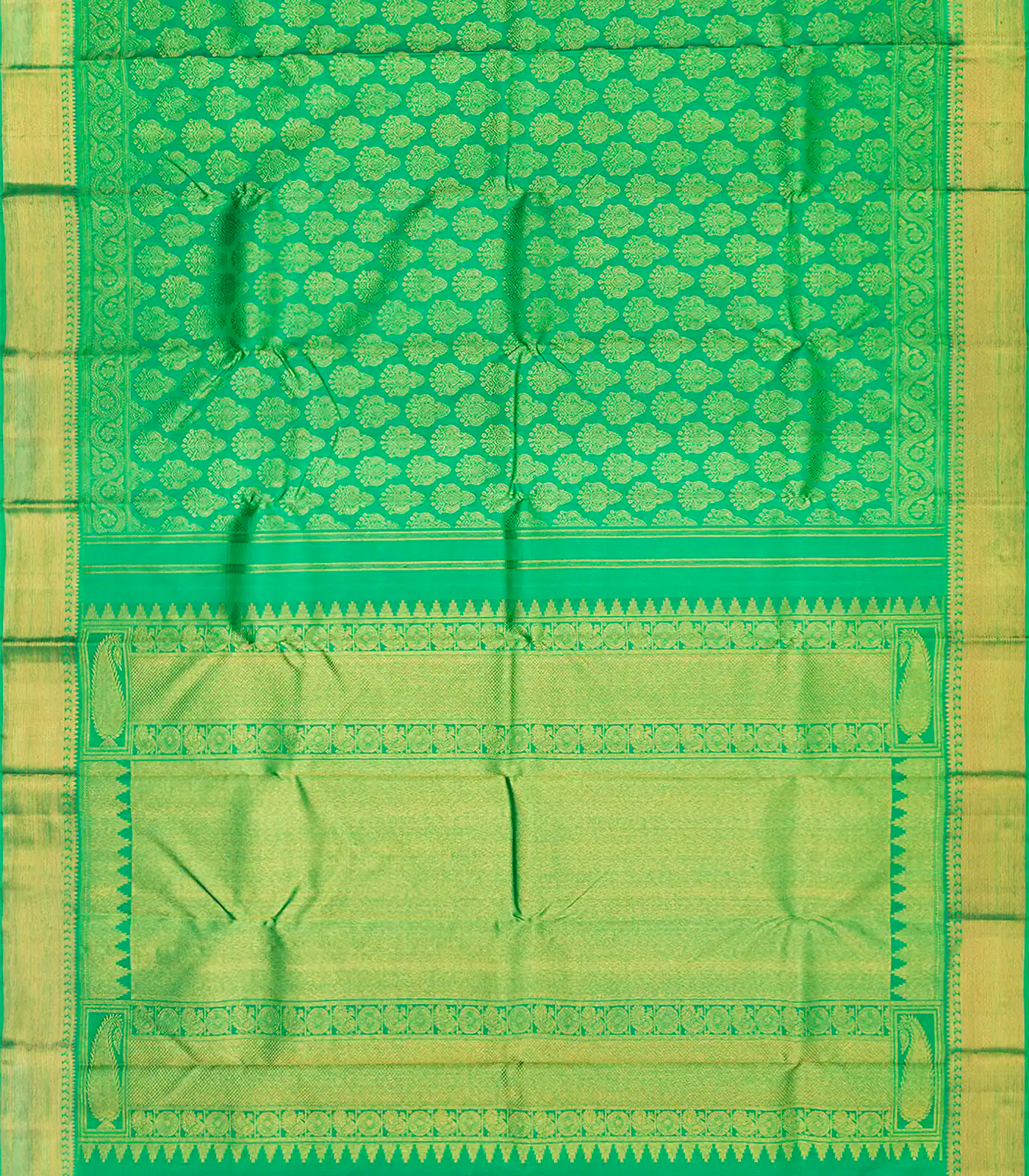 RmKV Green Handloom Kanchipuram Silk Saree With Floral Motifs-Green - view 2