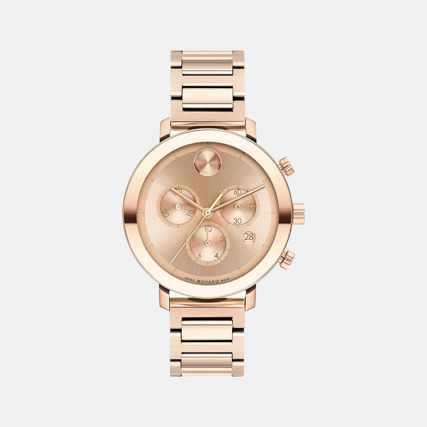 Movado Bold Evolution Women Quartz Rose Gold Dial Chronograph Stainless Steel Watch 3600789