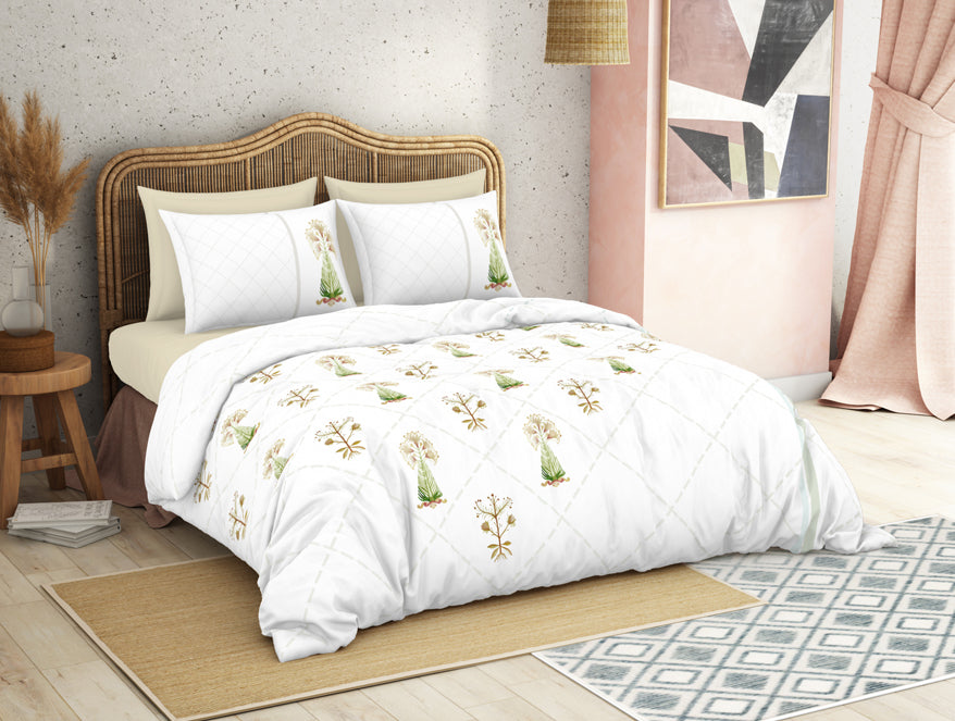 Spaces India Floral Turf Green 100% Cotton King Size Bedsheet - Kalakari Haath By Spaces - view 2